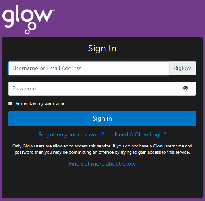 RMUnify/Glow Sign In Screenshot